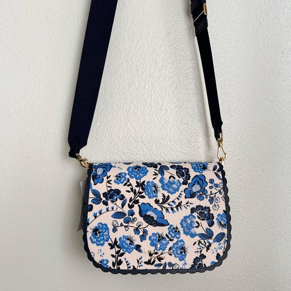 Kate Spade Madison Peacock Floral Printed Saddle in blue multi Saffiano Bag NWT - Picture 12 of 15
